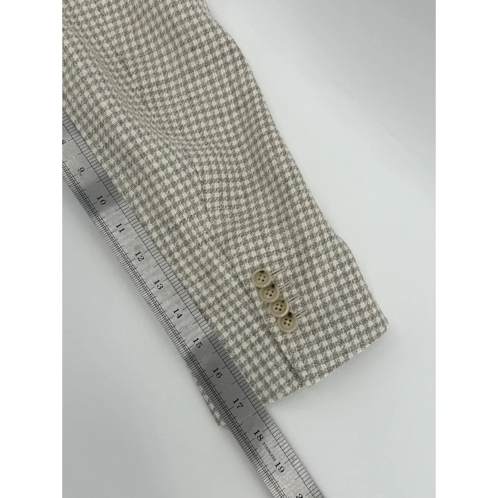 Suitsupply Houndstooth Havana Jetted Slim Blazer Linen Silk‎ Wool By Ferla Sz 48